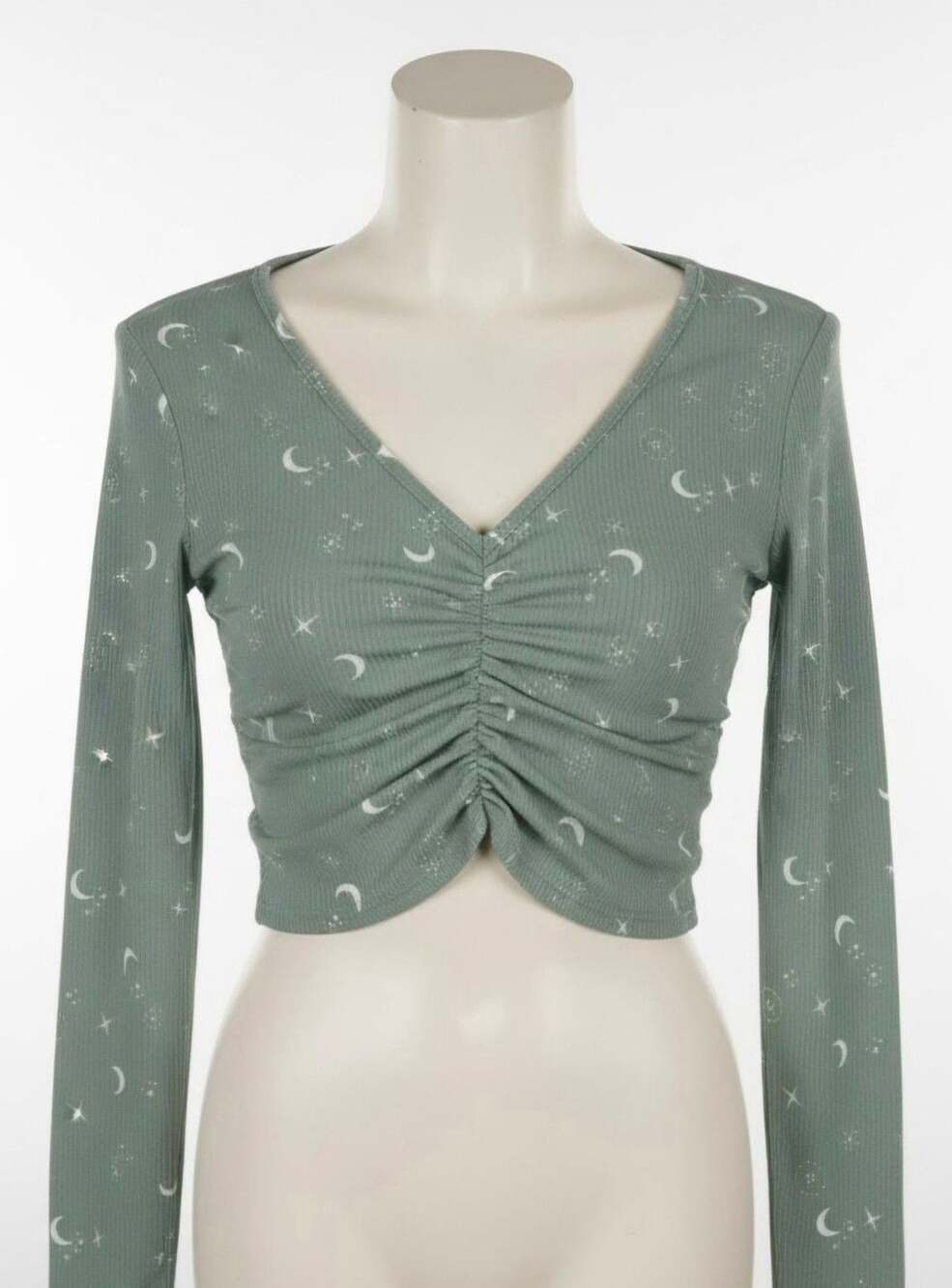 Forever 21 Moon Star Crop Top Size M Green Long Sleeve
